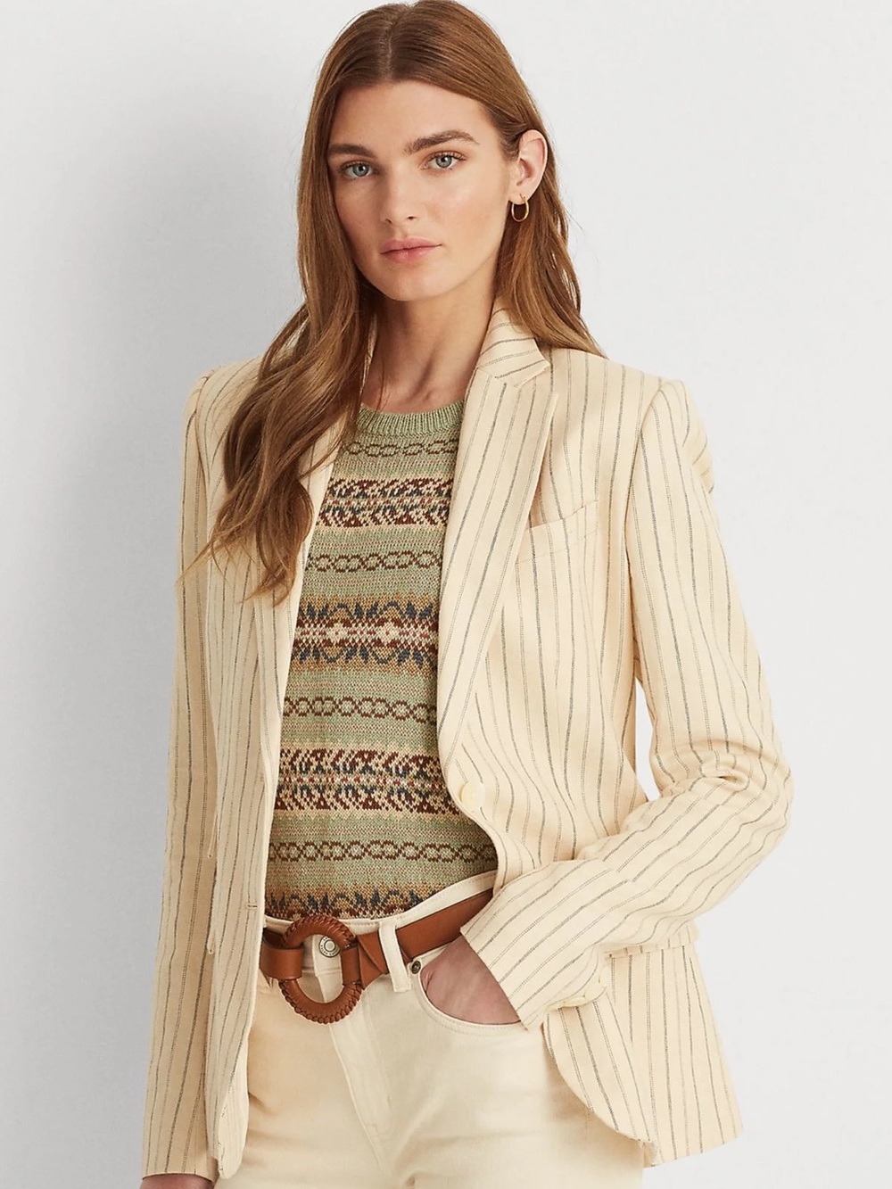 RALPH LAUREN BLACK LABEL | MSRP $415 Striped Linen Blend Blazer